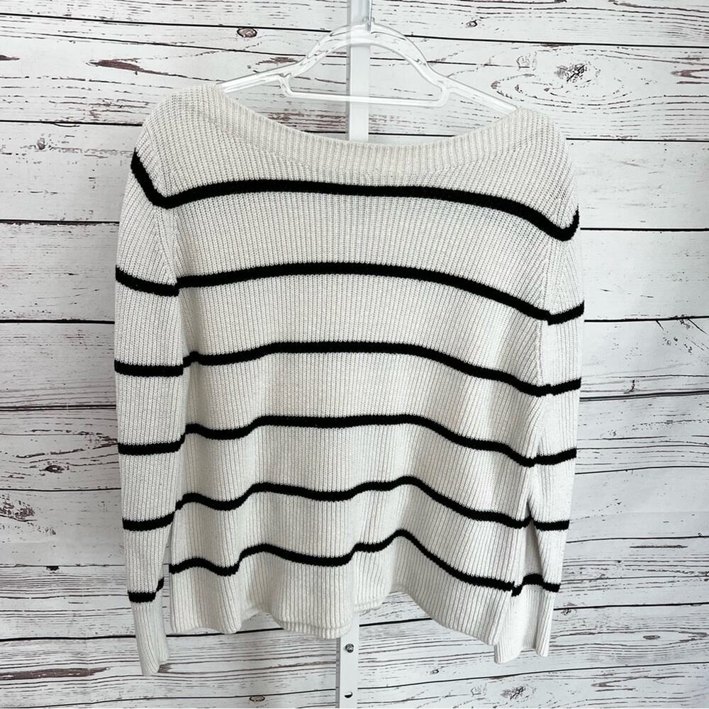 Banana Republic Cream Color with Black Stripes Off-the-Shoulder Sweater Medium